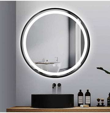 Oglinda LED Touch Sonora Sistem Dezaburire Rama Neagra 60x60 Cm