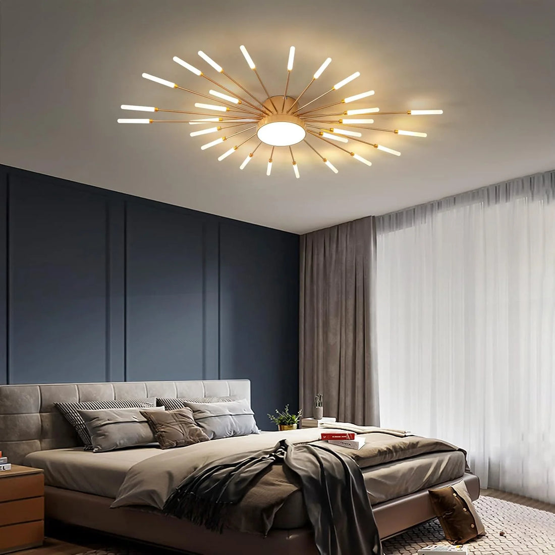 Lustra LED Crina 60 W Cu Telecomanda, Dimabila, Auriu