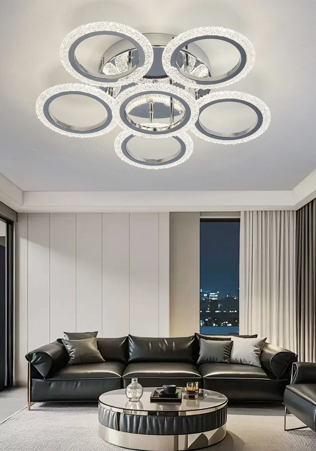 Lustra LED Eileen 96 W Cu Telecomanda, Dimabila, Argintiu