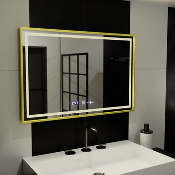 Oglinda LED Senzor Starlight Sistem Dezaburire Ceas Temperatura Rama Aurie  120x80 Cm