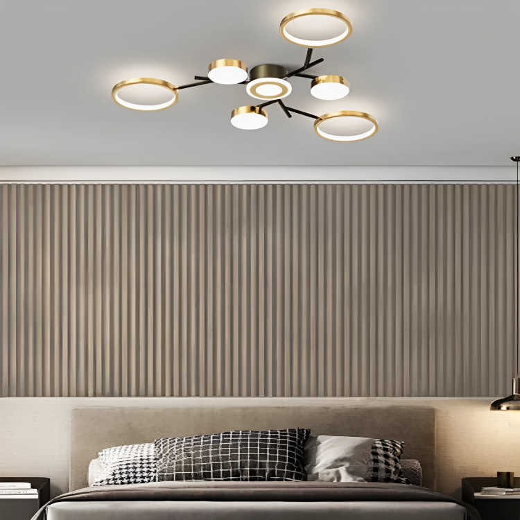 Lustra LED Lora 37 W Cu Telecomanda, Dimabila, Negru, Auriu