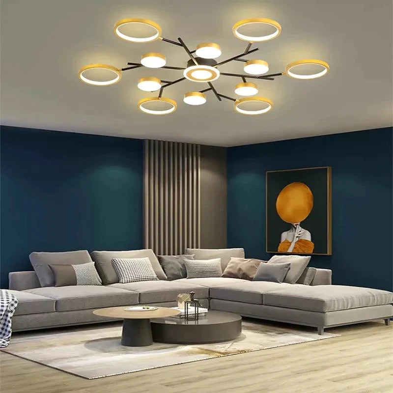 Lustra LED Pyper 70 W Cu Telecomanda, Dimabila, Negru, Auriu