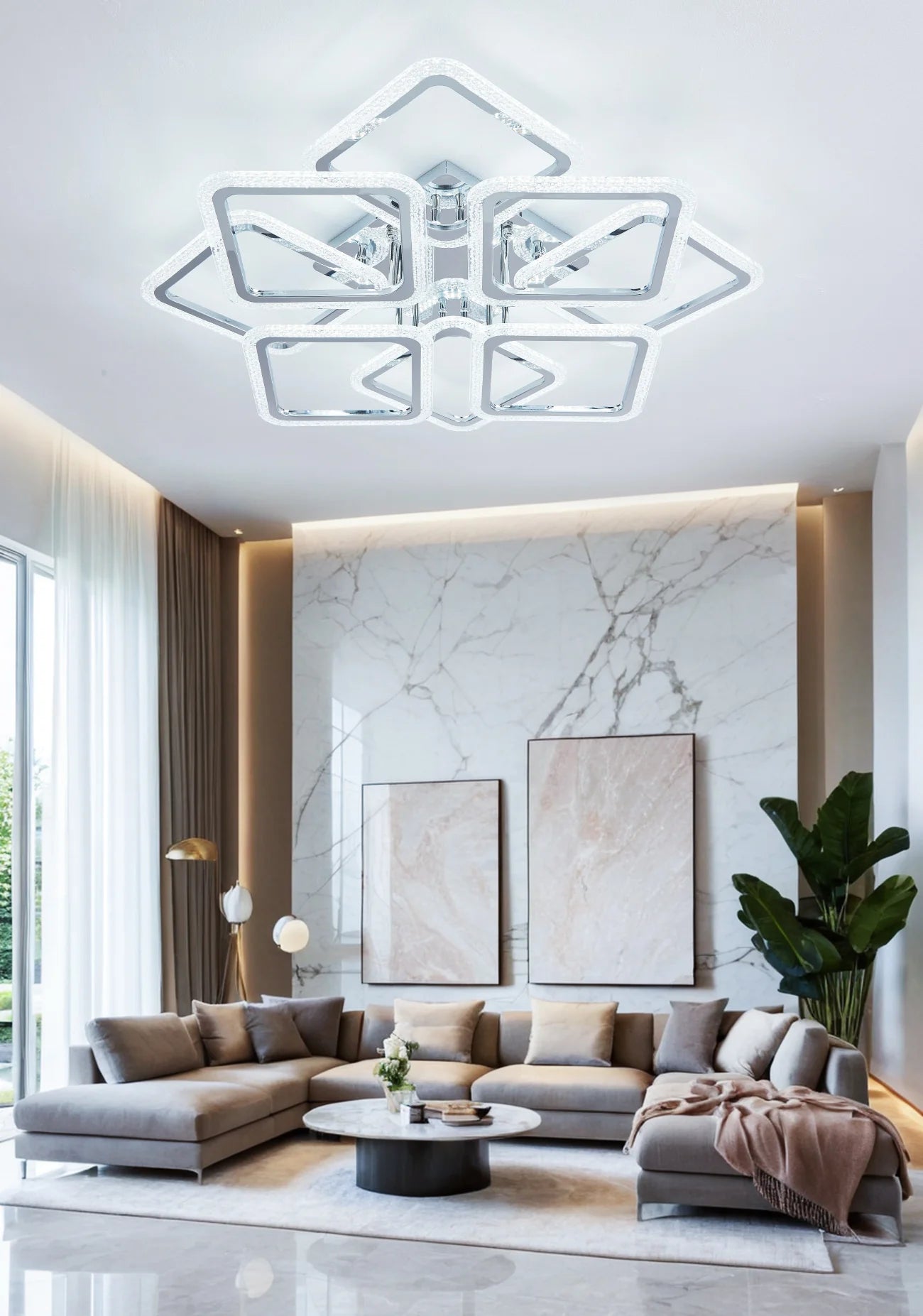 Lustra LED Adele 240 W Cu Telecomanda, Dimabila, Argintiu