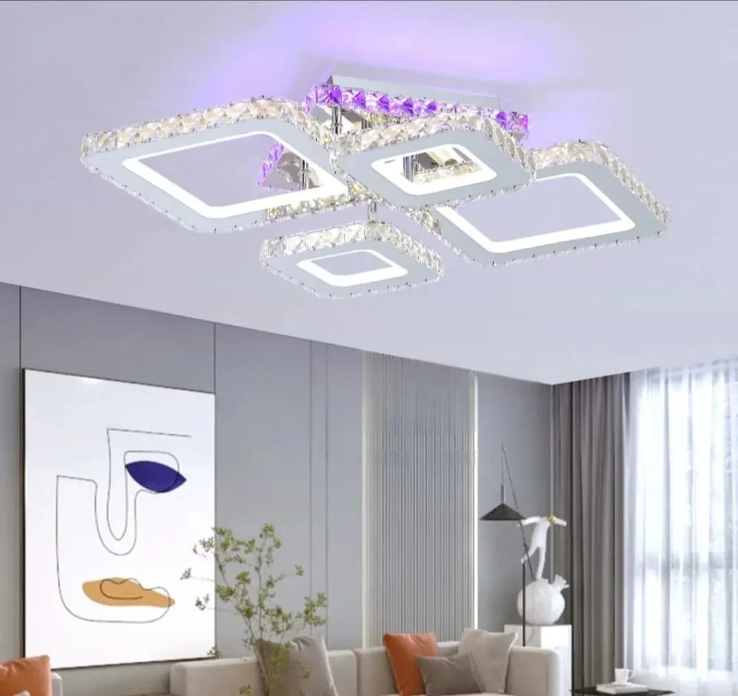 Lustra LED Alecia 100 W, Cu Telecomanda, Dimabila, Crom, Cristale