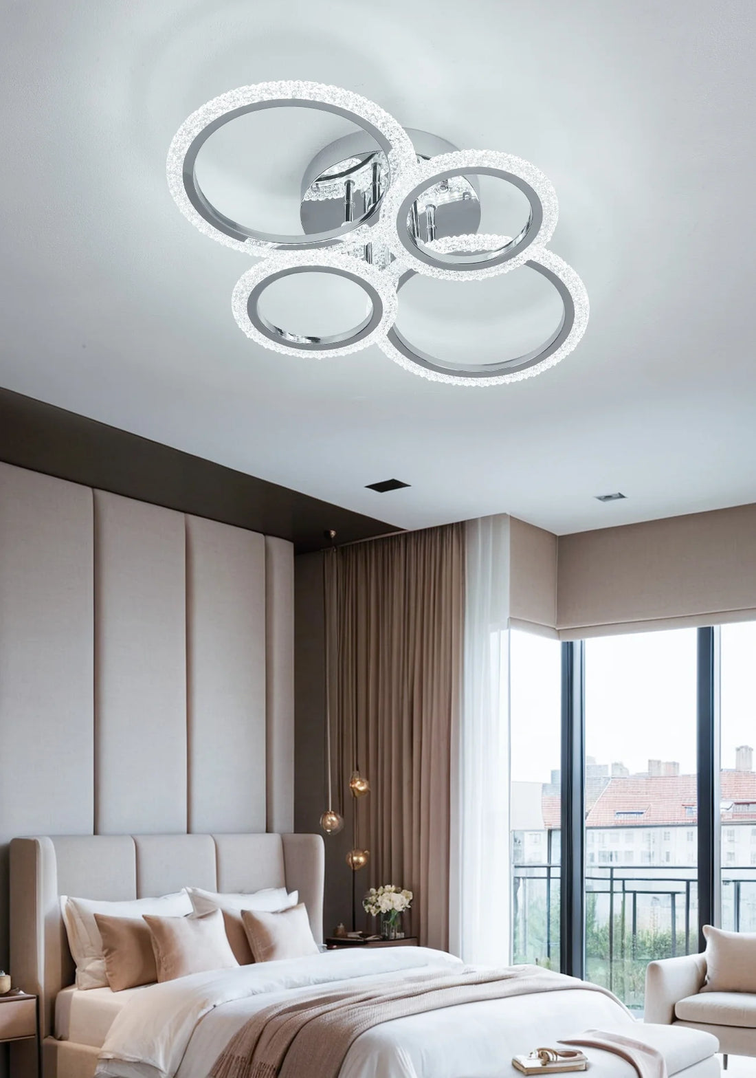 Lustra LED Brooth 80 W Cu Telecomanda, Dimabila, Argintiu