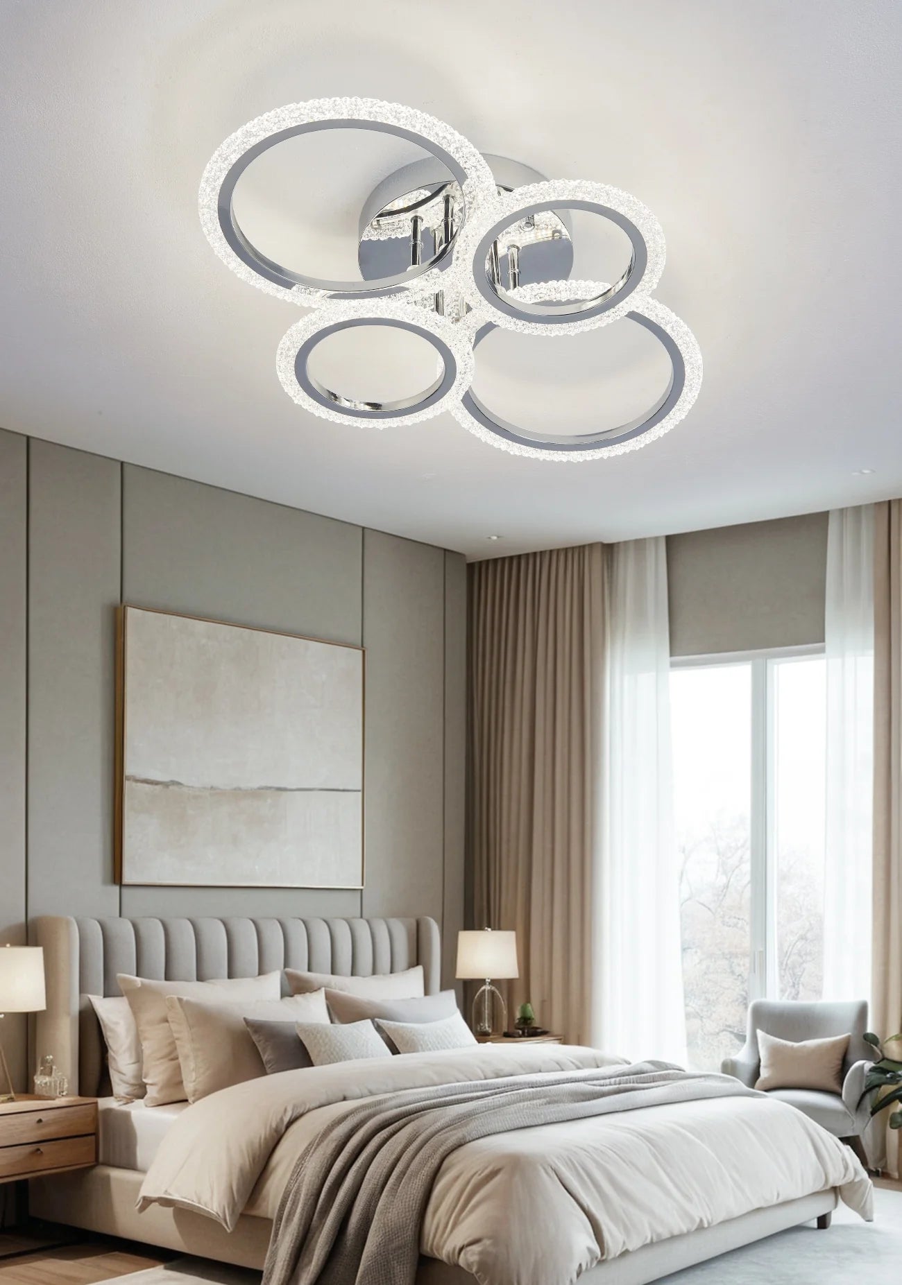 Lustra LED Brooth 80 W Cu Telecomanda, Dimabila, Argintiu