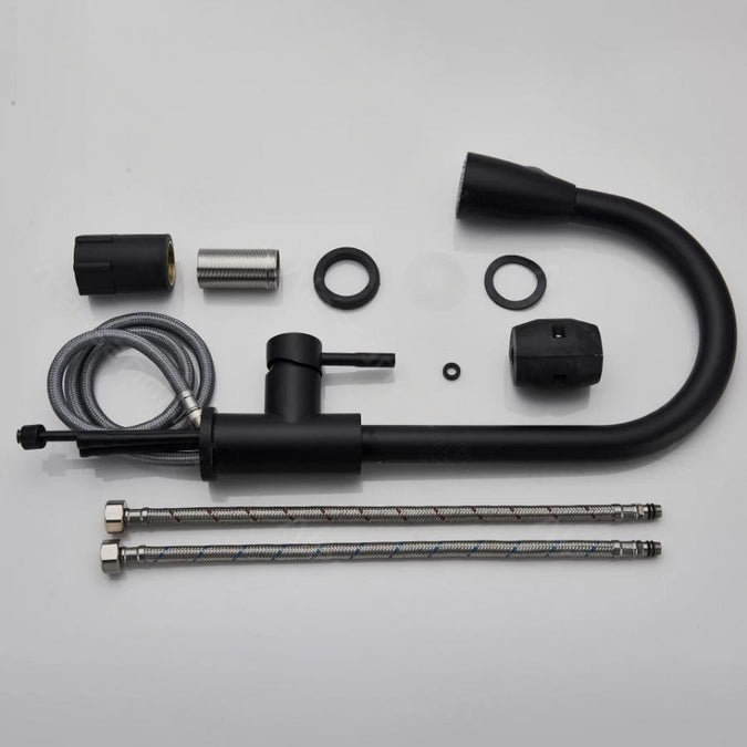 Baterie  Bucatarie Cora Cu Dus Extractibil, Inox, Negru