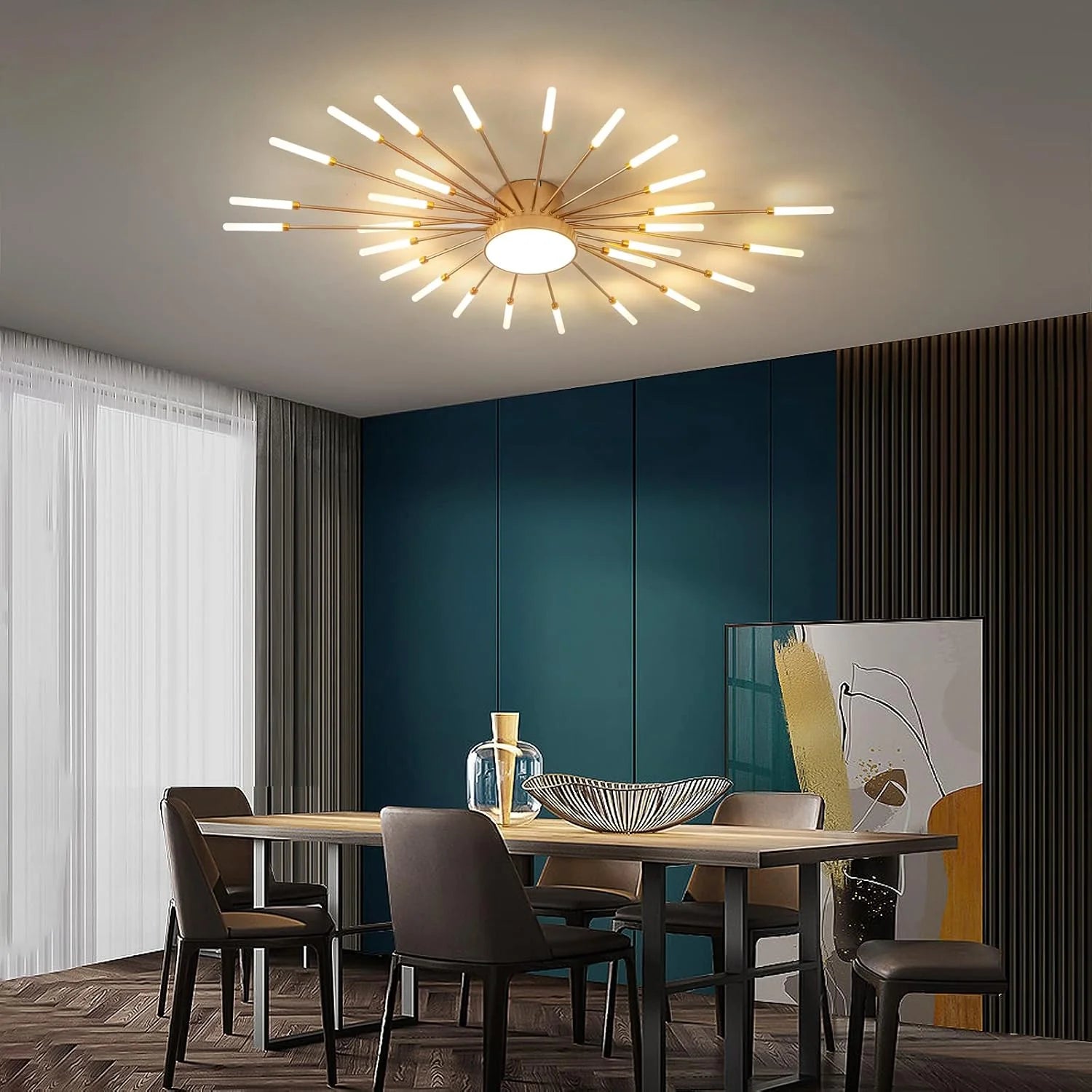 Lustra LED Crina 60 W Cu Telecomanda, Dimabila, Auriu