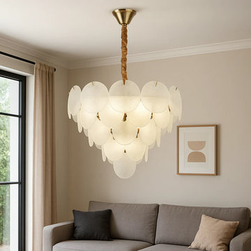 Candelabru Dumitra Cu Sticla Mata, Auriu, Alb, Diametru 75 Cm, E27