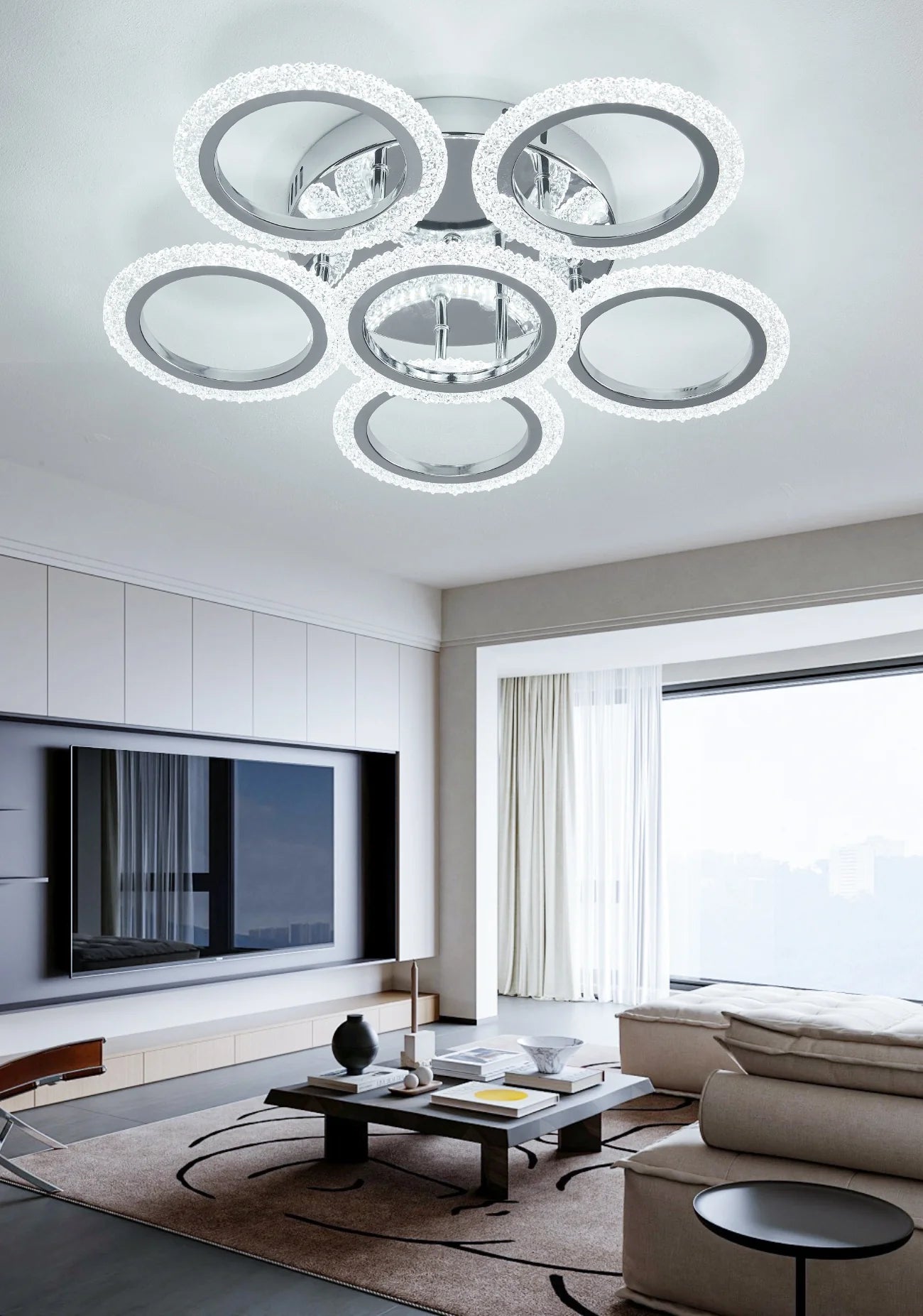 Lustra LED Eileen 96 W Cu Telecomanda, Dimabila, Argintiu