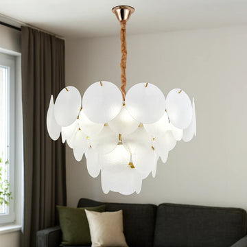 Candelabru Geo Cu Sticla Mata, Auriu, Alb, Diametru 60 Cm, E27