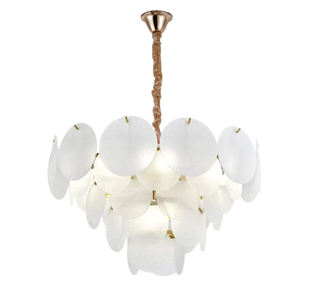 Candelabru Geo Cu Sticla Mata, Auriu, Alb, Diametru 60 Cm, E27