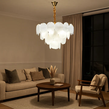 Candelabru Irina Cu Sticla Mata, Auriu, Alb, Diametru 50 Cm, E27