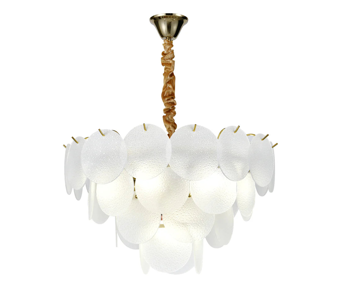 Candelabru Irina Cu Sticla Mata, Auriu, Alb, Diametru 50 Cm, E27