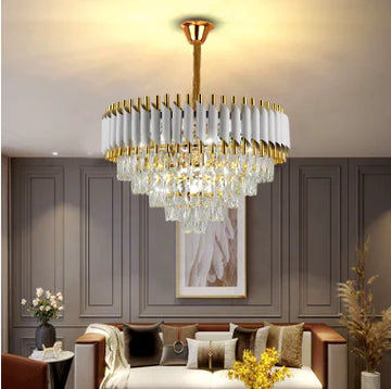 Candelabru Juliet, Auriu, Alb, Cristal, Diametru 60 Cm