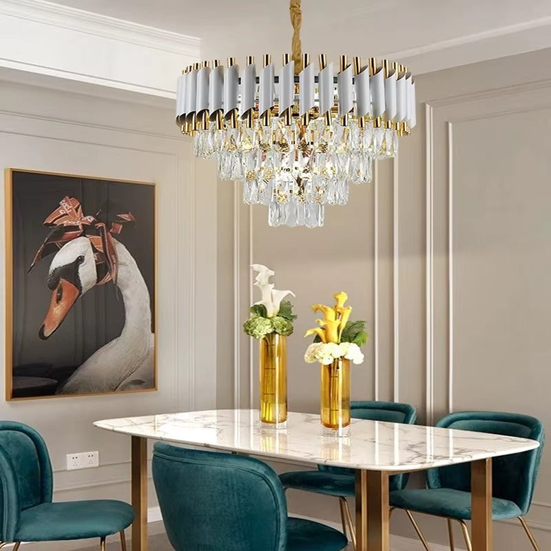 Candelabru Kirra, Auriu, Alb, Cristal, Diametru 40 Cm