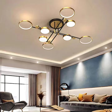Lustra LED Poppy, 128 W, Dimabilă, Auriu-Negru, 126x126x26 cm