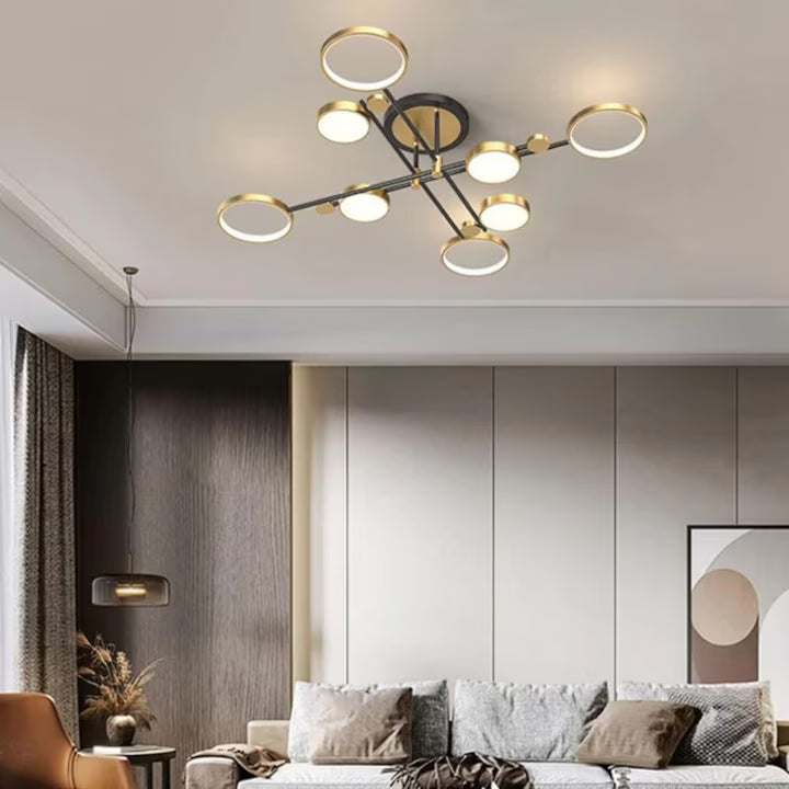 Lustra LED Poppy, 128 W, Dimabilă, Auriu-Negru, 126x126x26 cm