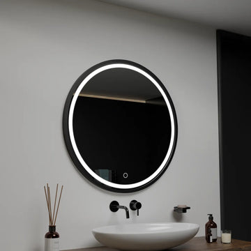 Oglinda LED 80 Cm, Touch, Rama Neagra, Lumina Rece