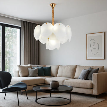 Candelabru Adelle Cu Sticla Mata, Auriu, Alb, Diametru 40 Cm, E27