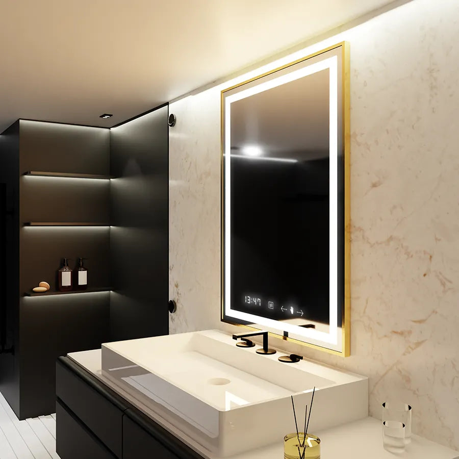 Oglinda LED Senzor Harow Sistem Dezaburire Rama Aurie 75x90 Cm