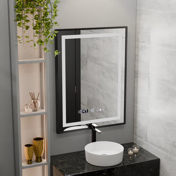 Oglinda LED Senzor Stasya Sistem Dezaburire Rama Neagra, Ceas, Termometru 60x80 Cm